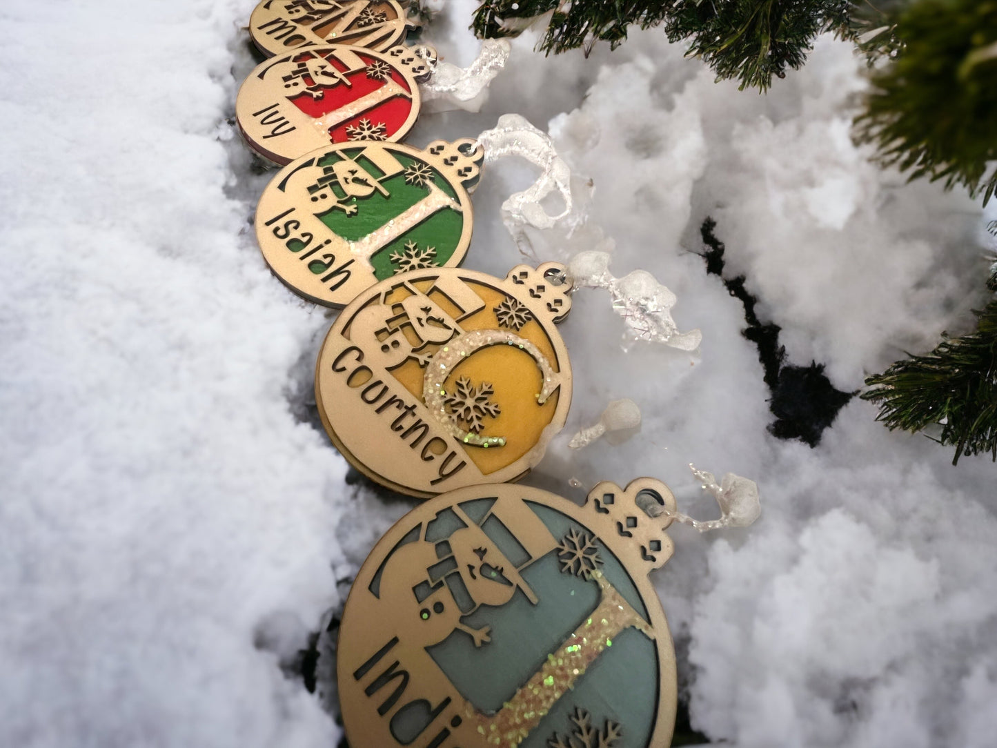 Personalized Christmas Ornament with Monogram Lettering and Snowman/Snowflake Design