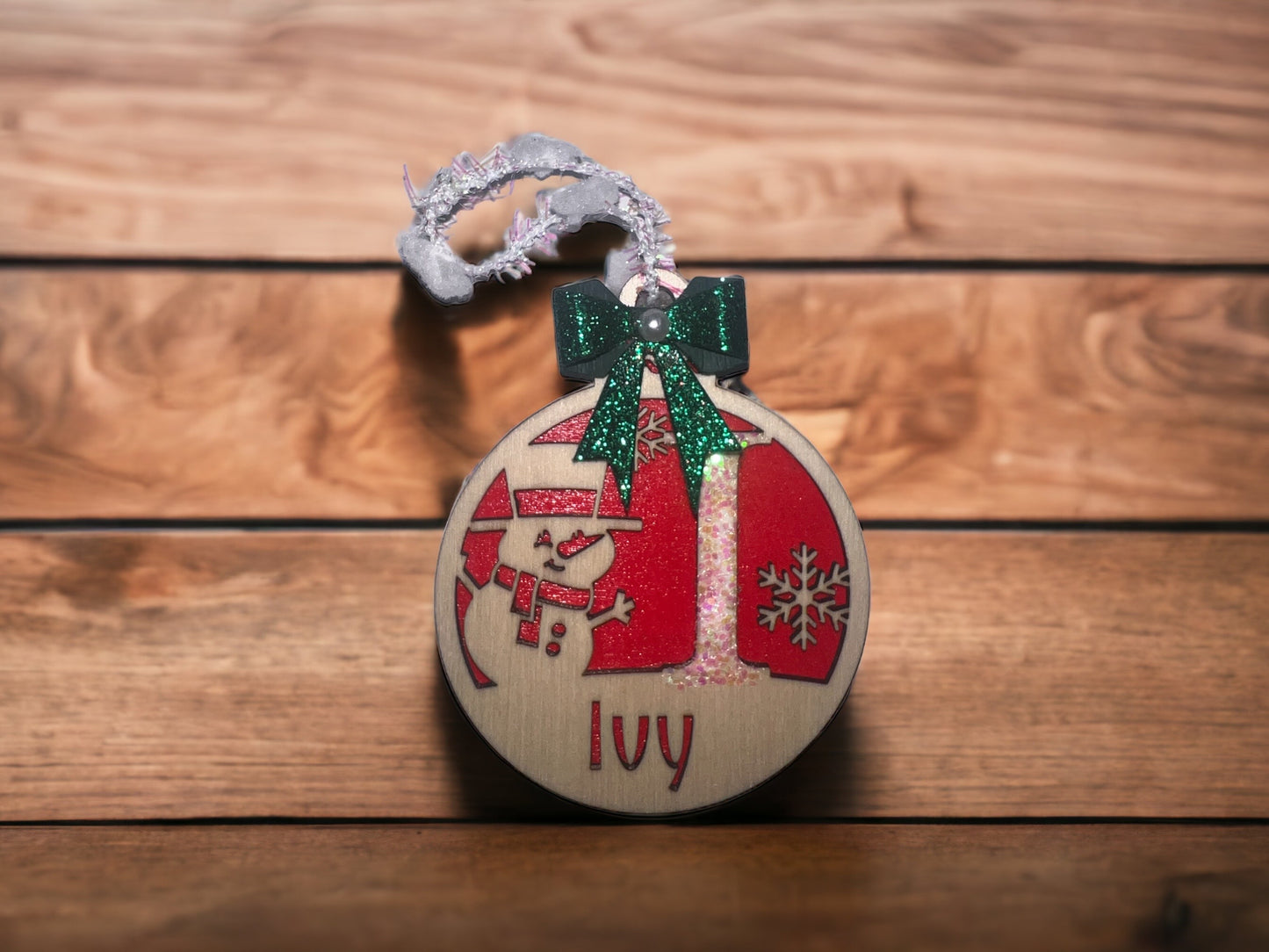 Personalized Christmas Ornament with Monogram Lettering and Snowman/Snowflake Design