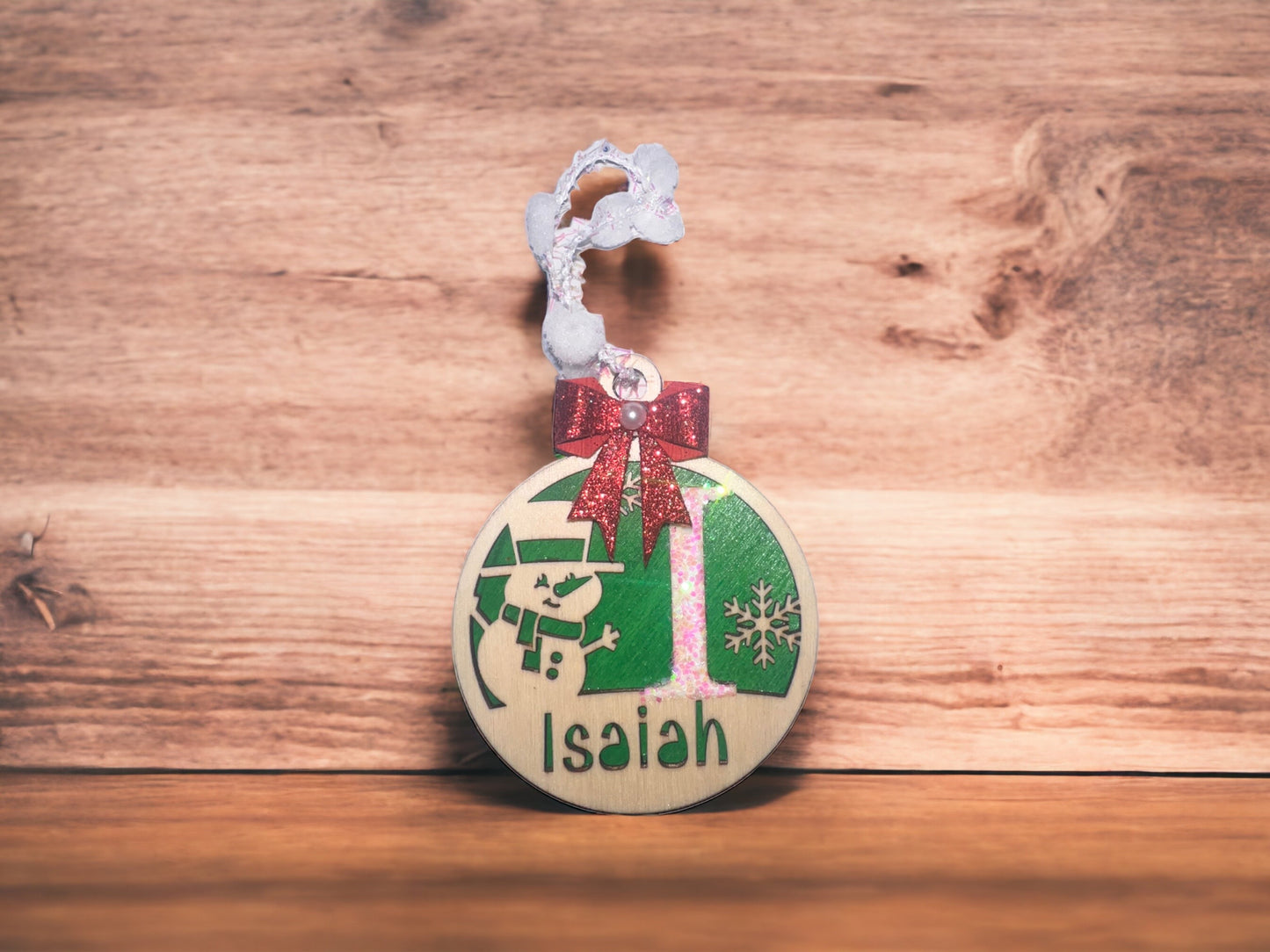 Personalized Christmas Ornament with Monogram Lettering and Snowman/Snowflake Design