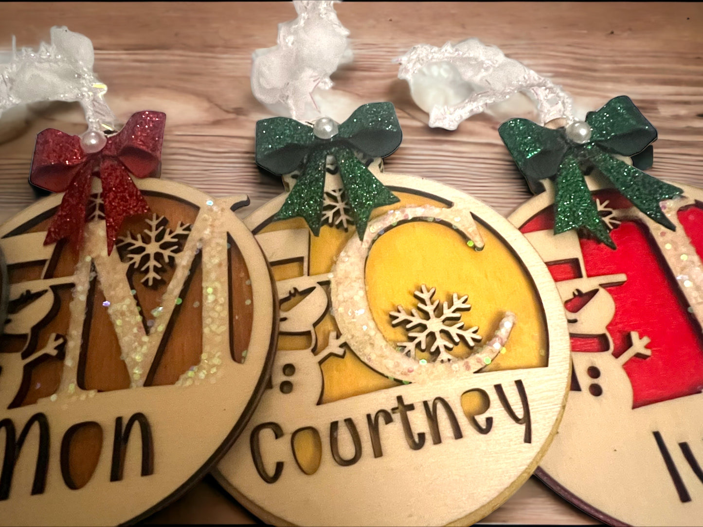 Personalized Christmas Ornament with Monogram Lettering and Snowman/Snowflake Design