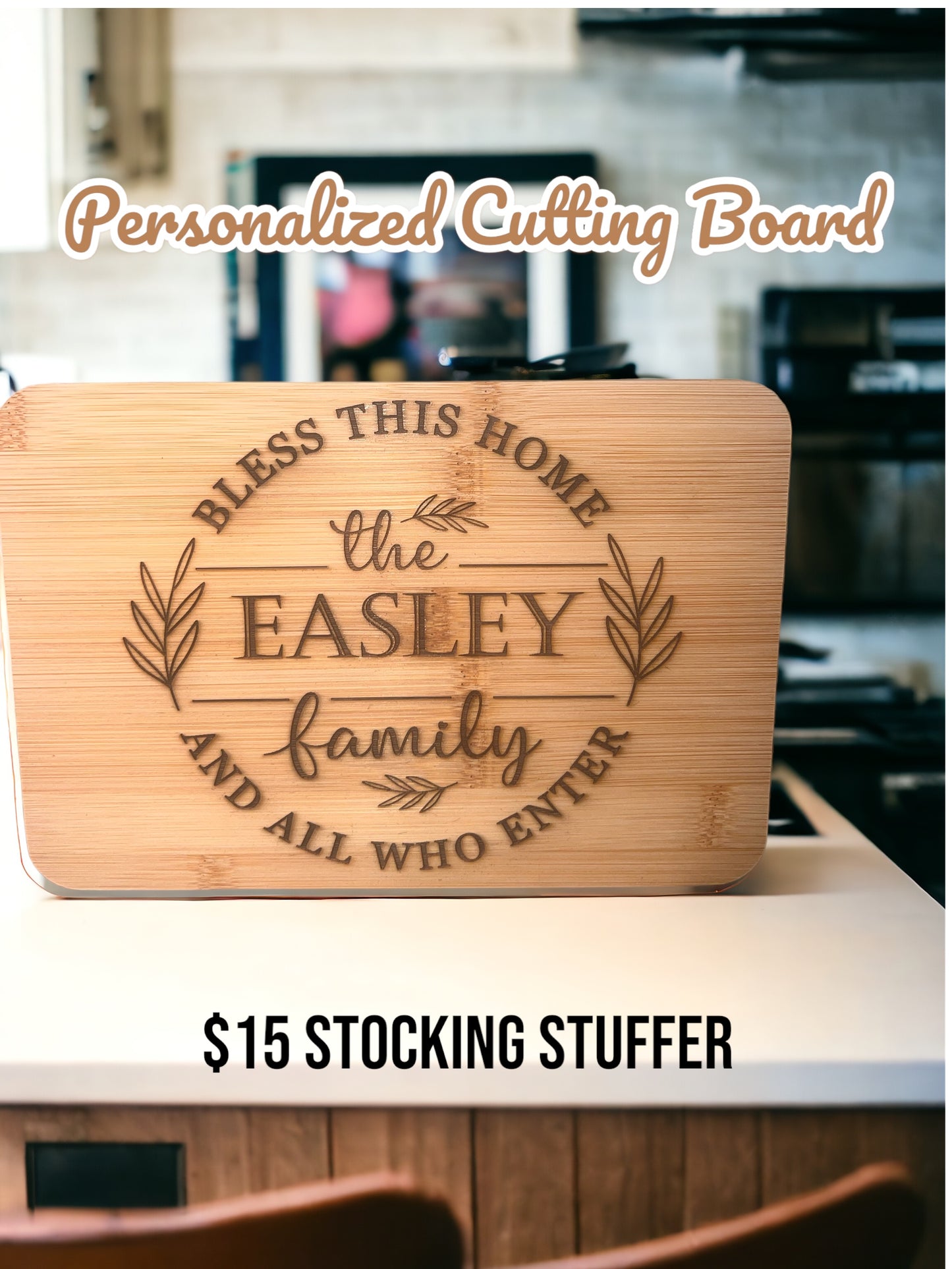 Engraved Personalized Cutting Board with Family Monogram - Premium Bamboo Wood